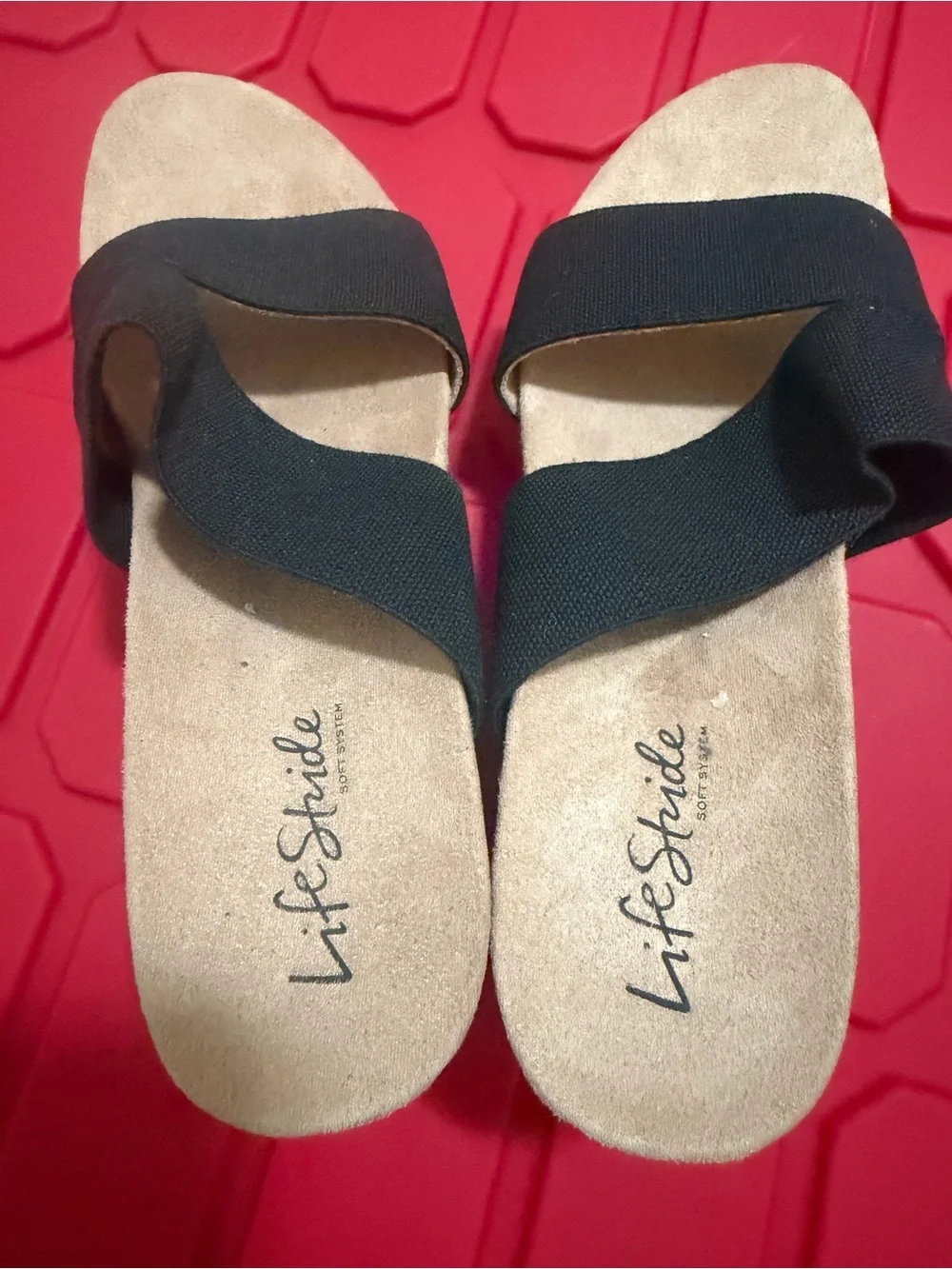 Life Stride Black Cork Double-Band Wedge Sandals